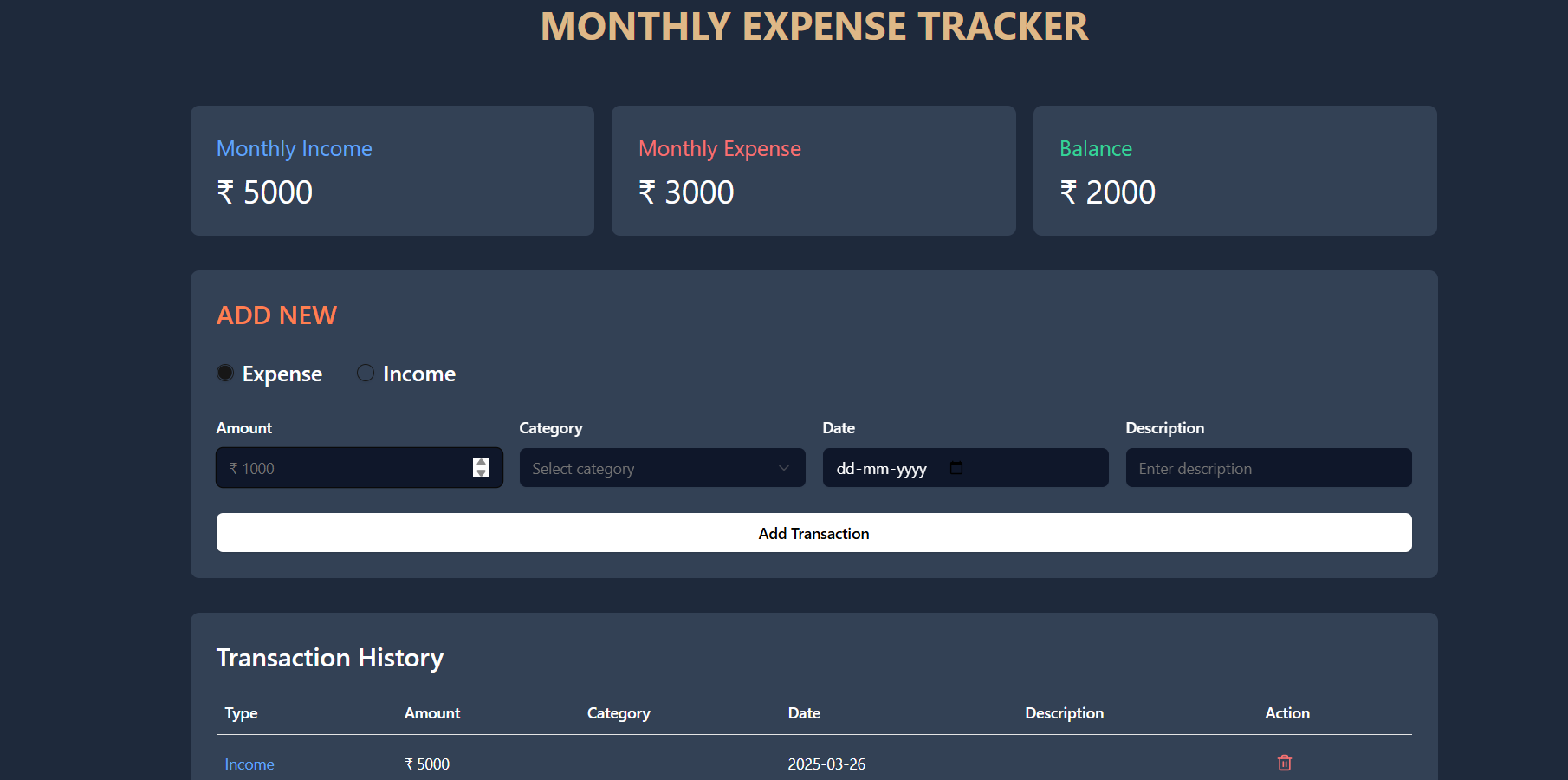 Monthly Expense Tracker